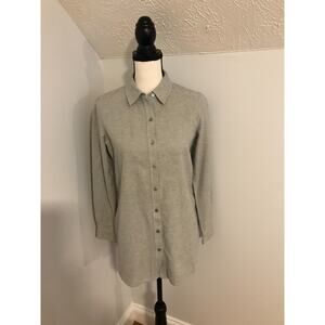 Eileen Fisher Women's Organic Cotton Gray Flannel Button Blouse - Size XXSM